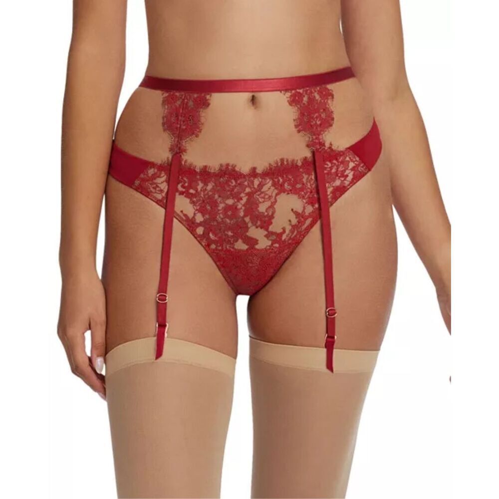 Skarlett Blue NWT Entice Floral Delicate Lace Garter Belt Lipstick Red Large